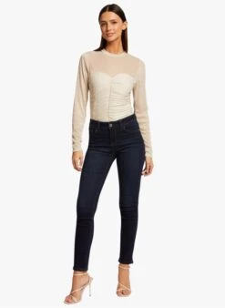 MORGAN TIVOLI - Beige High-neck Top With Metallic Thread -Morganmai Store 4189159