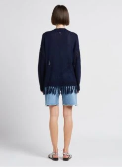 Ikks Blue Fringed Openwork Open Cardigan -Morganmai Store 4189561