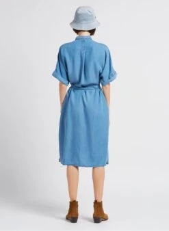 Sessun JOY - Blue Midi Dress With Classic Collar -Morganmai Store 4189683