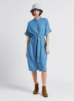 Sessun JOY - Blue Midi Dress With Classic Collar