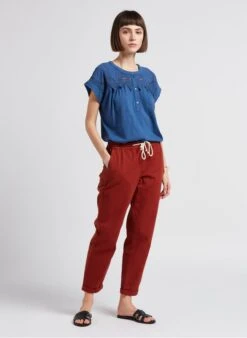 MAISON 123 CELENA - Faded Jeans Cotton T-shirt With Embroidered Neckline 8 MAISON 123 CELENA - Faded Jeans Cotton T-shirt With Embroidered Neckline -Morganmai Store 4189870