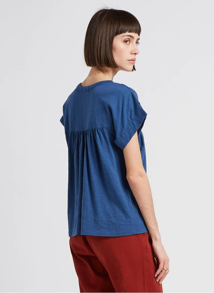 MAISON 123 CELENA - Faded Jeans Cotton T-shirt With Embroidered Neckline 2 MAISON 123 CELENA - Faded Jeans Cotton T-shirt With Embroidered Neckline - Image 2