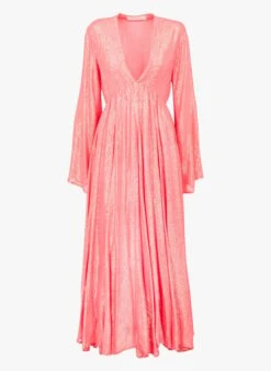 MAUD - Pink Long V-neck Dress -Morganmai Store 4208055