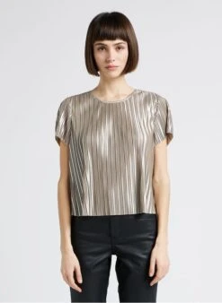 Ikks Golden Round-neck Pleated Crop Top