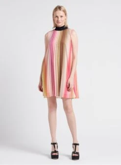 Scotch And Soda Multicolored Pleated V-neck Dress