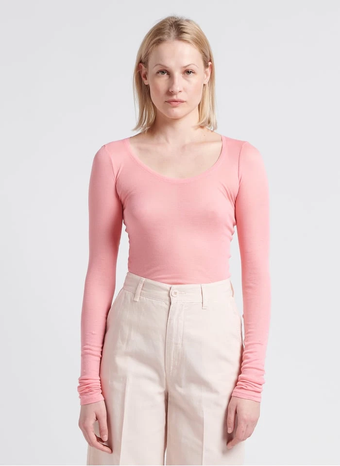 American Vintage MASSACHUSETTS - Pink Long-sleeved Round-neck Cotton T-shirt 1 American Vintage MASSACHUSETTS - Pink Long-sleeved Round-neck Cotton T-shirt