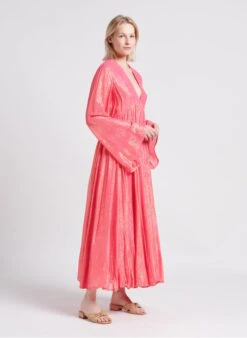 MAUD - Pink Long V-neck Dress -Morganmai Store 4209838