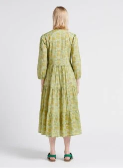 MAISON 123 GOELIA R - Green Long Floral Print Cotton Henley Dress -Morganmai Store 4209874