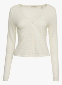 ESPRIT White Straight-cut Cotton-blend V-neck Cardigan
