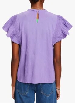 ESPRIT Purple Round-neck Linen-blend Top -Morganmai Store 4210596