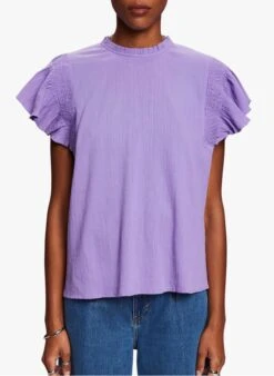 ESPRIT Purple Round-neck Linen-blend Top