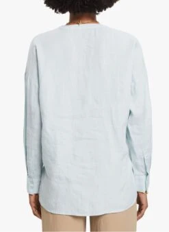 ESPRIT Green Linen Henley Blouse -Morganmai Store 4210634