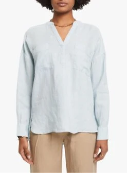 ESPRIT Green Linen Henley Blouse