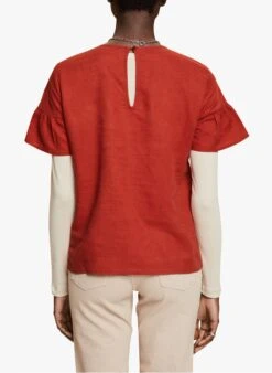 ESPRIT Orange Round-neck Linen-blend Top -Morganmai Store 4210663