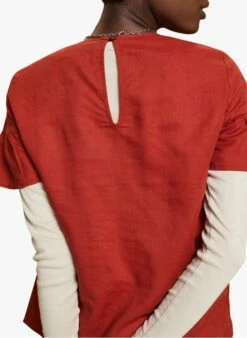ESPRIT Orange Round-neck Linen-blend Top -Morganmai Store 4210664