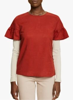 ESPRIT Orange Round-neck Linen-blend Top