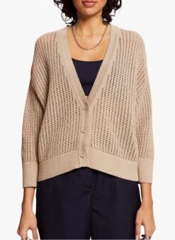 ESPRIT Beige V-neck Cotton-blend Cardigan