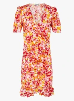 MORGAN RITH - Multicolored Short Printed V-neck Dress