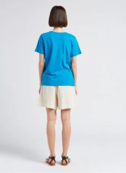 MAISON 123 CATY - Blue Round-neck Cotton T-shirt -Morganmai Store 4217376