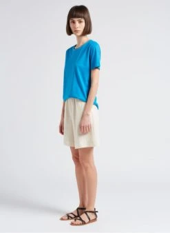 MAISON 123 CATY - Blue Round-neck Cotton T-shirt -Morganmai Store 4217377