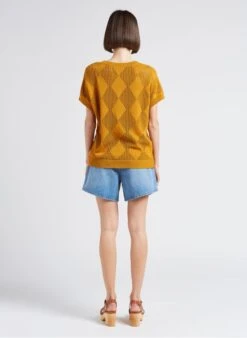 MAISON 123 MARIELLE - Yellow Round-neck Cotton-blend Top -Morganmai Store 4217389