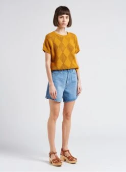 MAISON 123 MARIELLE - Yellow Round-neck Cotton-blend Top -Morganmai Store 4217390