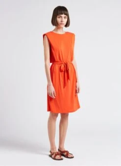LA PETITE ETOILE SERENITE - Orange Straight Round-neck Midi Dress -Morganmai Store 4217463