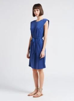 LA PETITE ETOILE SERENITE - Blue Straight Round-neck Midi Dress -Morganmai Store 4217495