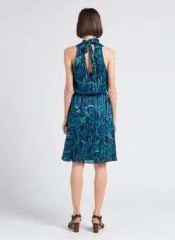 Ikks Blue Round-neck Floral Print Midi Dress -Morganmai Store 4217700