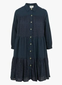 MAISON 123 GALIA - Blue Short A-line Dress With Shirt Collar -Morganmai Store 4220059