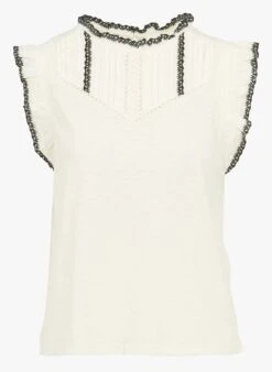 MAISON 123 CALLAS - White Round-neck Cotton Top -Morganmai Store 4220076