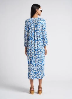MAISON 123 GAIL R - Blue Printed V-neck Midi Dress -Morganmai Store 4229204