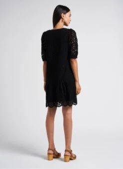 MAISON 123 GLORI - Black Short Straight Cotton-blend Crochet Dress -Morganmai Store 4229220