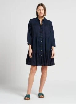 MAISON 123 GALIA - Blue Short A-line Dress With Shirt Collar -Morganmai Store 4229916