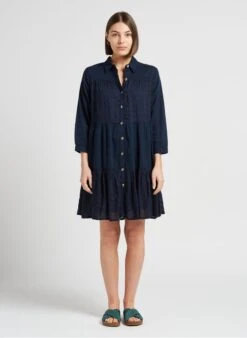 MAISON 123 GALIA - Blue Short A-line Dress With Shirt Collar