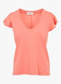 BERENICE ENAE - Red Cotton T-shirt With Short Ruffled Sleeves -Morganmai Store 4232400