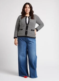 PERSONA MUSA - Black Round-neck Jacquard Cotton-blend Cardigan -Morganmai Store 4236270