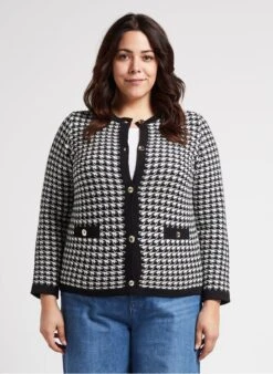 PERSONA MUSA - Black Round-neck Jacquard Cotton-blend Cardigan