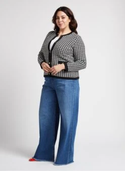 PERSONA MUSA - Black Round-neck Jacquard Cotton-blend Cardigan -Morganmai Store 4236274