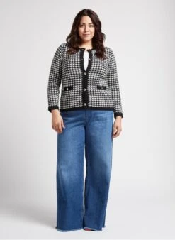 PERSONA MUSA - Black Round-neck Jacquard Cotton-blend Cardigan -Morganmai Store 4236275