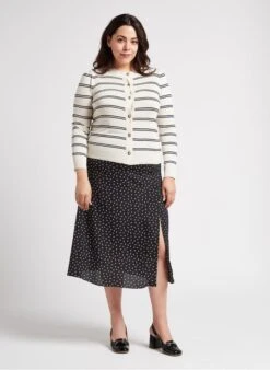 PERSONA MARILU - Beige Striped Knitted Round-neck Cardigan -Morganmai Store 4236428