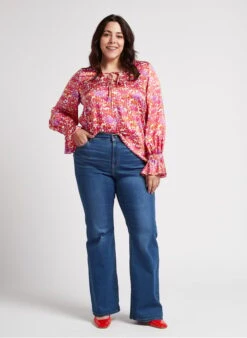 PERSONA BEA - White Fluid Printed V-neck Blouse -Morganmai Store 4236542