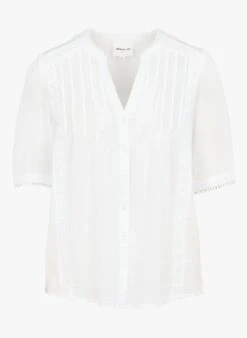 MAISON 123 TORA - White Cotton Gauze Henley Blouse -Morganmai Store 4241706
