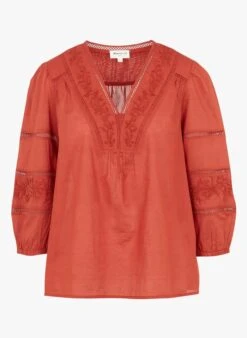 MAISON 123 TALE - Orange Loose-fit Embroidered Cotton V-neck Blouse 9 MAISON 123 TALE - Orange Loose-fit Embroidered Cotton V-neck Blouse -Morganmai Store 4241726