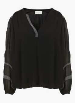 BERENICE BELULA - Black Loose-fit V-neck Top -Morganmai Store 4241765