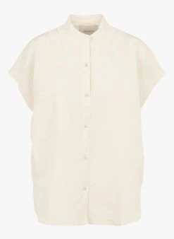 TRONA - Beige Round-neck Linen-blend Top -Morganmai Store 4242018