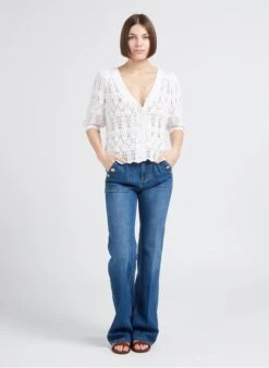 LA PETITE ETOILE ROWENA - White V-neck Cotton Cardigan -Morganmai Store 4244978