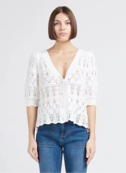 LA PETITE ETOILE ROWENA - White V-neck Cotton Cardigan
