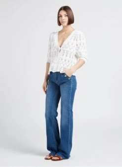 LA PETITE ETOILE ROWENA - White V-neck Cotton Cardigan -Morganmai Store 4244981