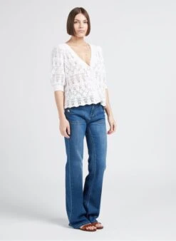 LA PETITE ETOILE ROWENA - White V-neck Cotton Cardigan -Morganmai Store 4244982